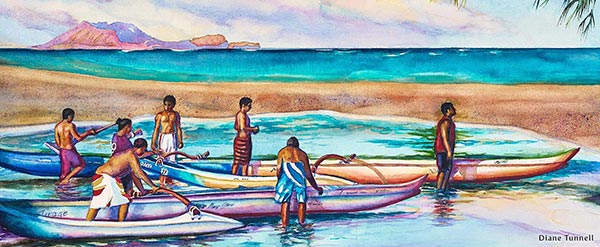 hawaii canoe watercolor painting